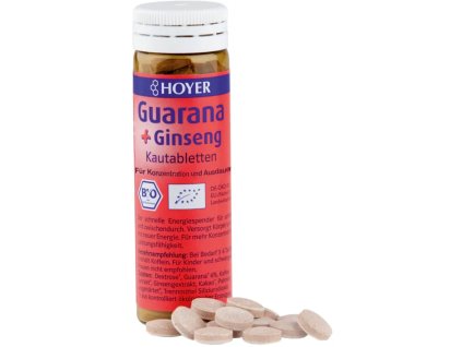 Pastile Hoyer Guarana și Ginseng 60 linguri organice