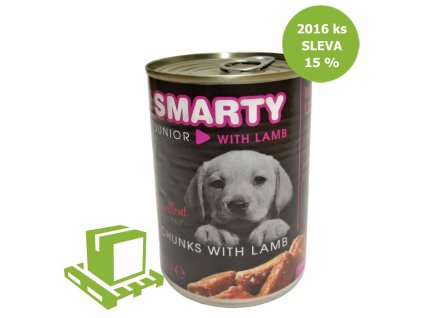 SMARTY Dog Junior Jahňacie chunks, konzerva 410 g (paleta 2016 ks) ZĽAVA 15 %