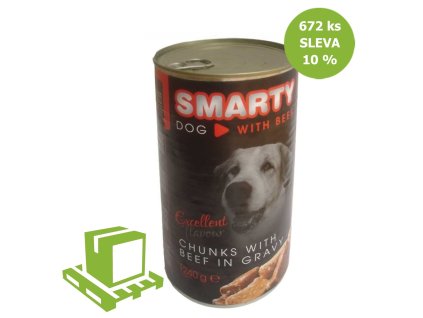 SMARTY Dog Hovězí chunks. konzerva 1240 g (paleta 672 ks) SLEVA 10 %