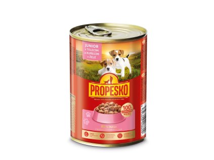 PROPESKO Dog Junior cielęcina, kurczak w galarecie, kawałki 415 g