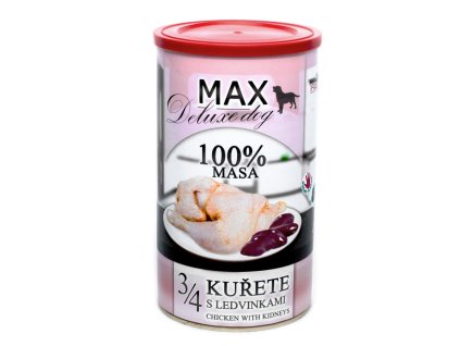 MAX Deluxe Dog 3/4 kuřete s ledvinkami, konzerva 1200 g