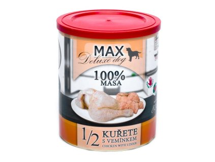 MAX Deluxe Dog 1/2 kurčaťa s vemienkom, konzerva 800 g