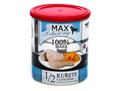MAX Deluxe Dog 1/2 kurčaťa s lososom, konzerva 800 g