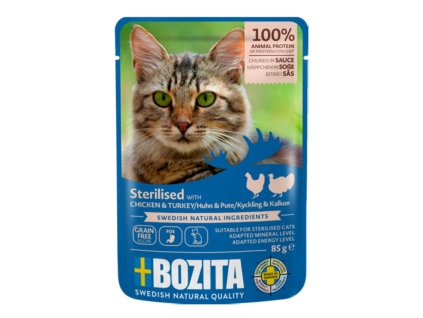 Bozita Cat Sterylizowane kawałki w sosie z kurczakiem i indykiem, opakowanie 85 g