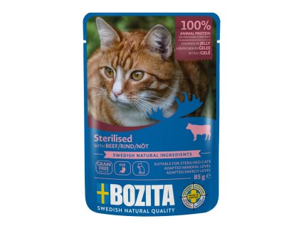 Bozita Cat Sterilised Chunks in Jelly with Beef, 85 g pouch