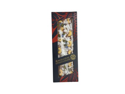 Čokoláda mléčná s kešu oříšky, pistáciemi, fialkami a kokosem - Severka 135g