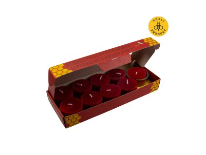 901219 Sada cajovych svicek ze vceliho vosku se stojankem bezobalove cervene 9 ks KERZENFARM 1