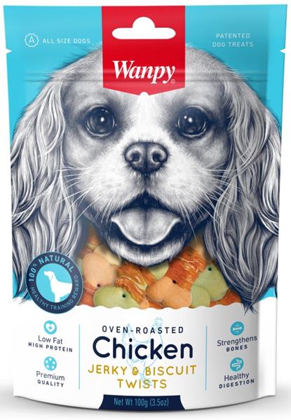 WANPY EUROPE PETFOODS B.V. Wanpy Dog Chicken Jerky & Biscuit Twists 100 g