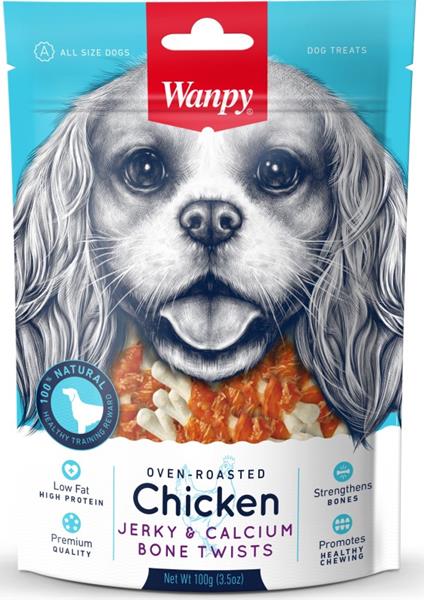 WANPY EUROPE PETFOODS B.V. Wanpy Dog Chicken Jerky & Calcium Bone Twists 100 g