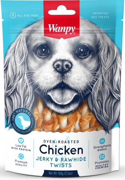 WANPY EUROPE PETFOODS B.V. Wanpy Dog Chicken Jerky & Rawhide Twists 100 g