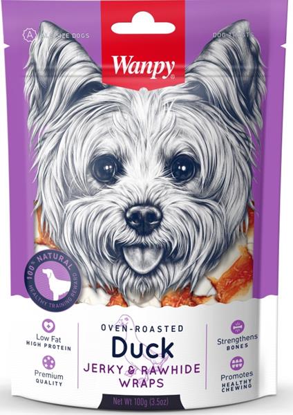 WANPY EUROPE PETFOODS B.V. Wanpy Dog Duck Jerky & Rawhide Wraps 100 g