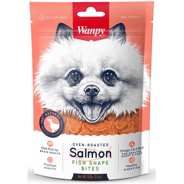 WANPY EUROPE PETFOODS B.V. Wanpy Dog Salmon Fish Shape bites 100g