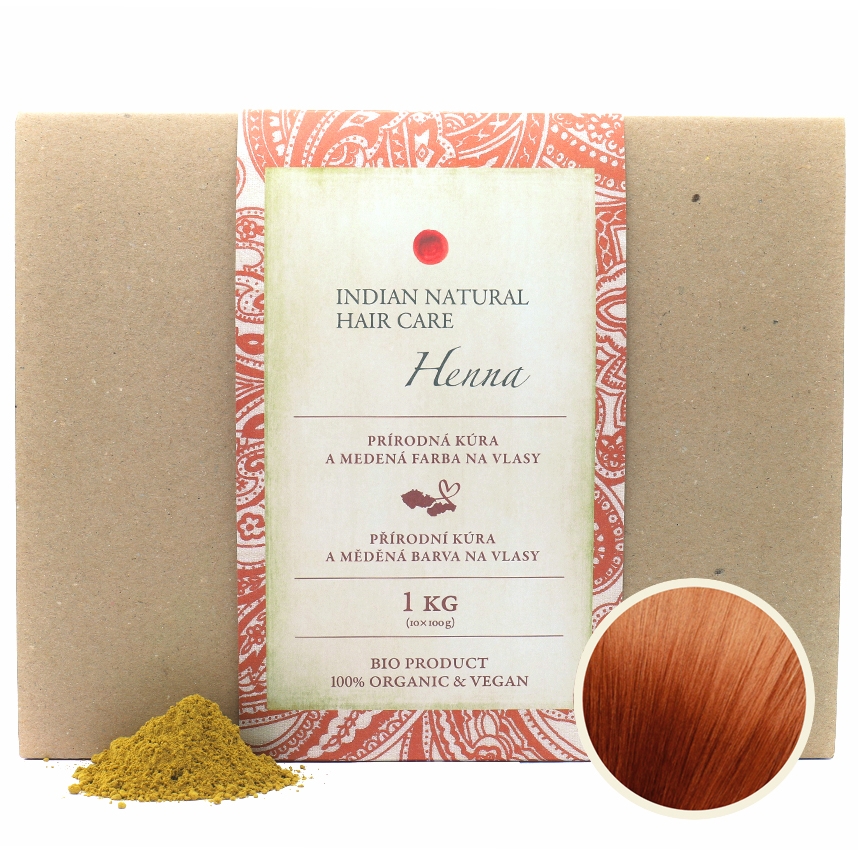 BIO 100% Henna 1000g (10x100g) Barva na vlasy (měděná kúra) Natural Hair Care