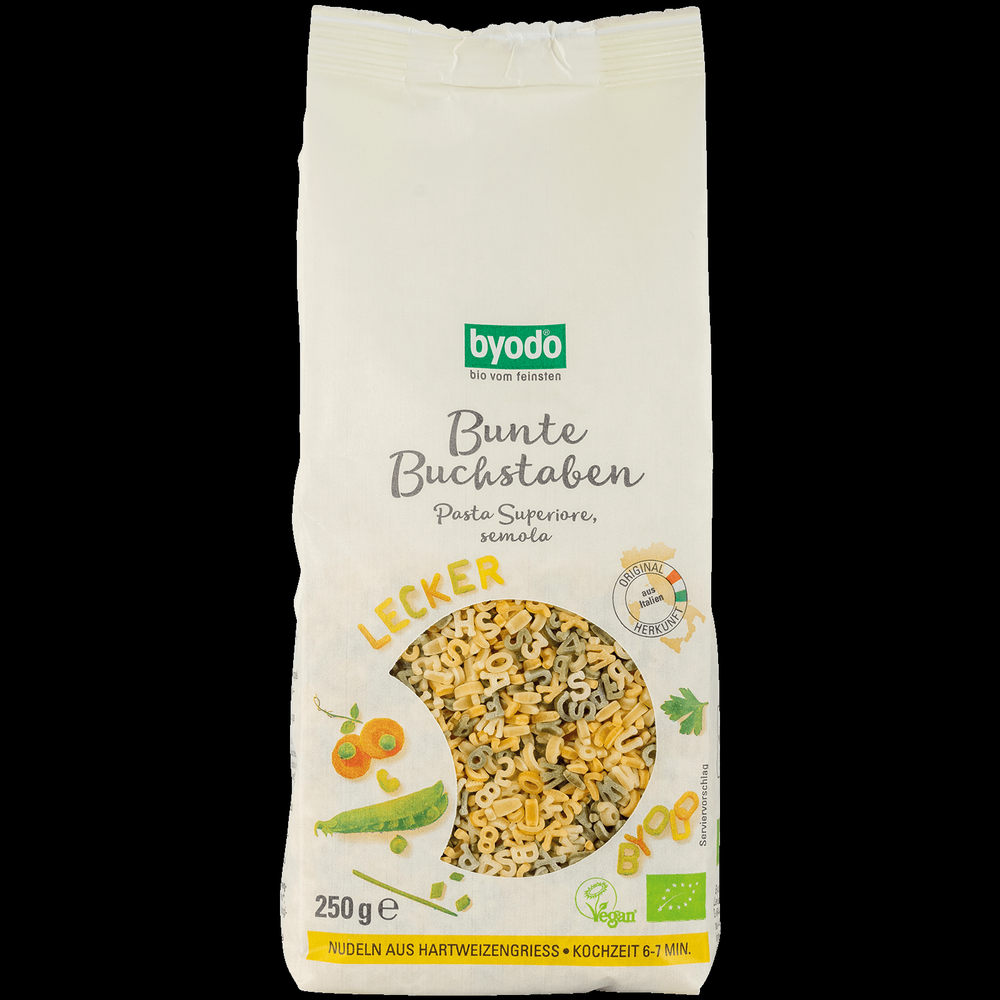 Byodo Semolinová barevná písmenka, 250g bio