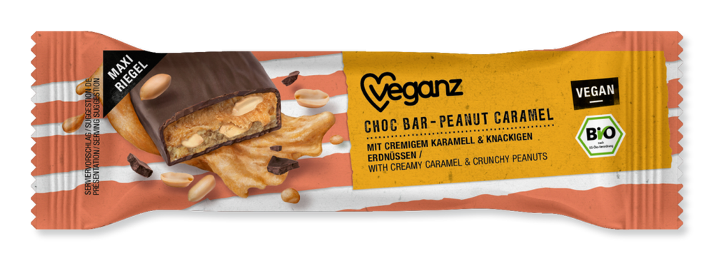 Veganz Čokoládová tyčinka arašídy a karamel 50g bio