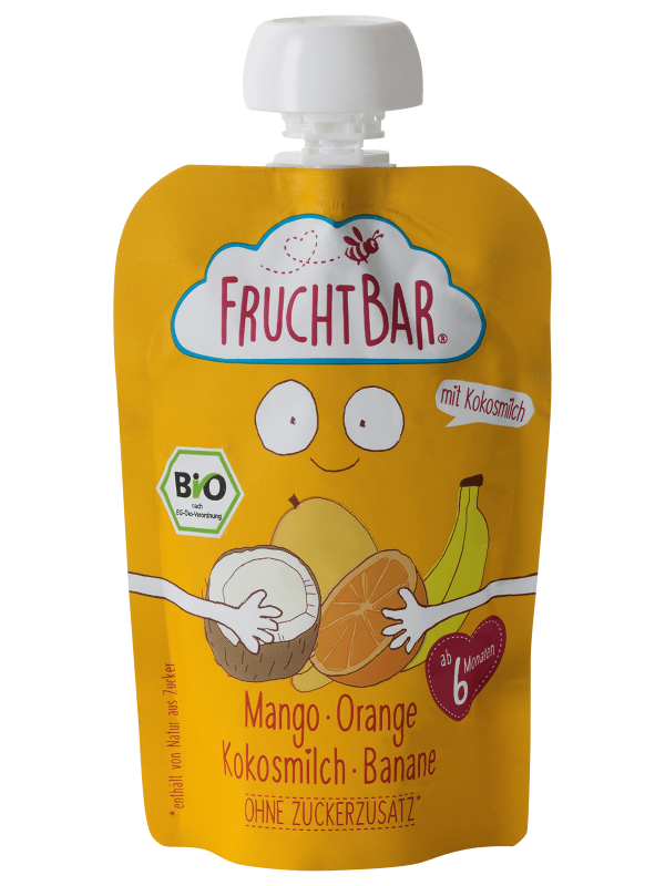 Fruchtbar Pyré mango pomeranč kokosové mléko banán 100g bio