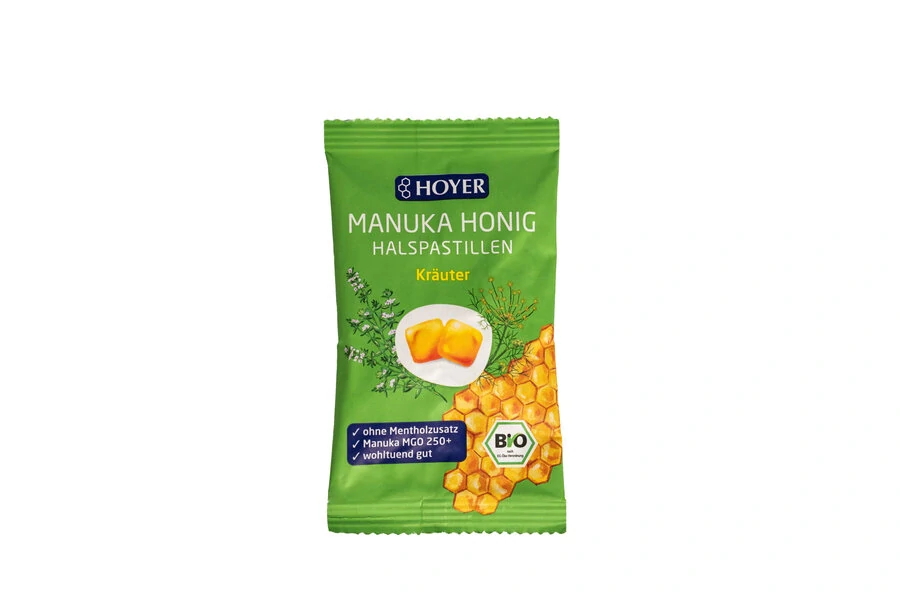 Hoyer Pastilky manuka med a bylinky 30 g bio