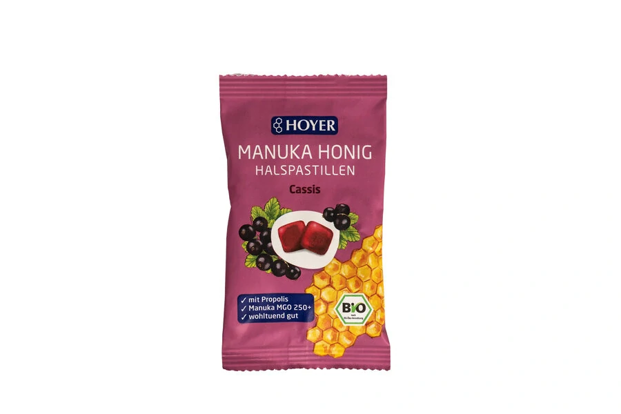 Hoyer Pastilky manuka med a černý rybíz 30 g bio