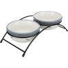 Set keramických misiek so stojanom 2 × 0,3 l / ø 12 cm biela/modrosivá