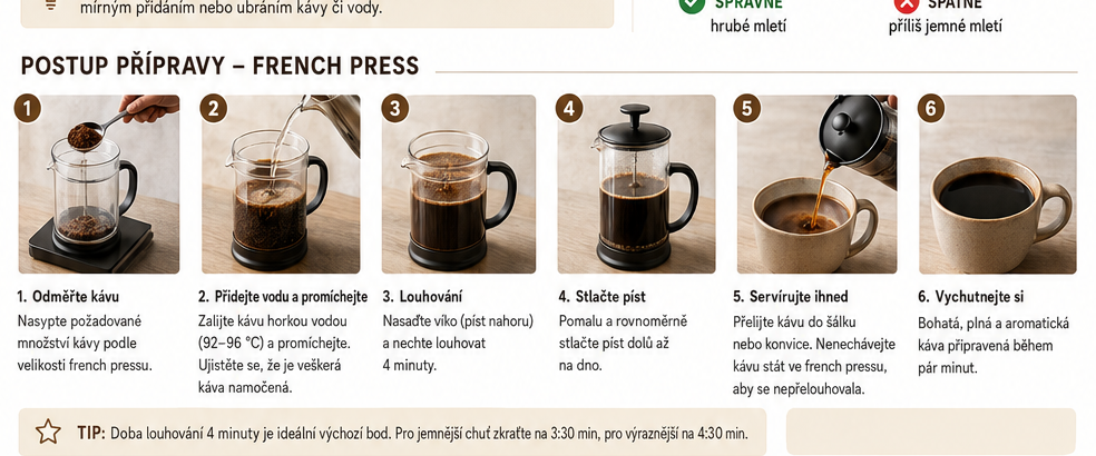 Postup přípravy kávy ve French Pressu krok za krokem