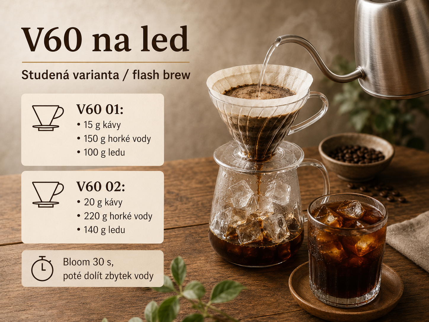 V60 na led jako studená flash brew varianta