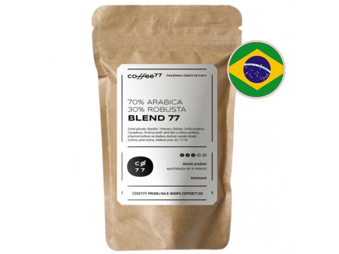 BLEND 77 – balení kávové směsi s vlajkou Brazílie