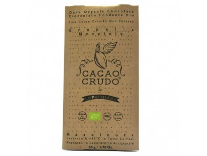 Cacao Crudo Hořká čokoláda s křupavými lískovými oříšky 50g