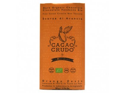 Cacao Crudo Hořká čokoláda s pomerančovou kůrou 50g