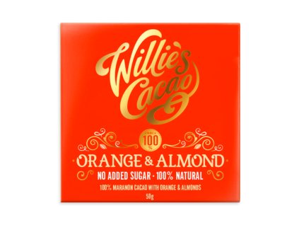 willie s cacao 100 horka cokolada bez cukru orange almond 50 g