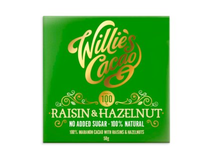 willie s cacao 100 horka cokolada bez cukru raisin hazelnut 50 g
