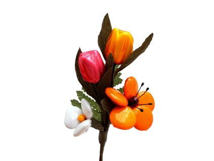 Kytice sasanek a tulipánů - ANEMONE varianta s fialovým kvítkem