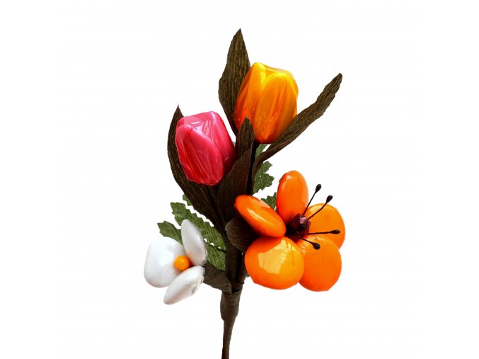 Kytice sasanek a tulipánů - ANEMONE varianta s fialovým kvítkem