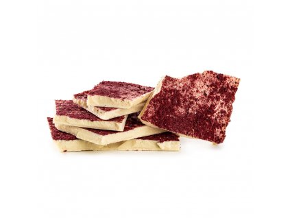 Drcená lyofilizovaná malina a ostružina - lámaná čokoláda bílá 250g