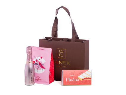 valentyn darkova taska kava prosecco plnena cokolada bila jahoda napln laska cokoladovna janek