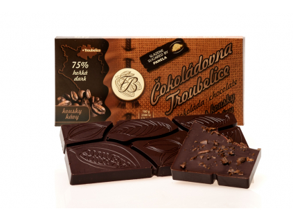 Čokoláda hořká 75% s KÁVOVÝMI ZRNY, 45 g, Čokoládovna Troubelice