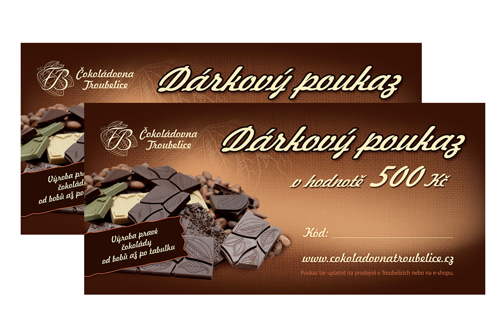 Dárkový poukaz Čokoládovna Troubelice Hodnota poukazu: 250 Kč