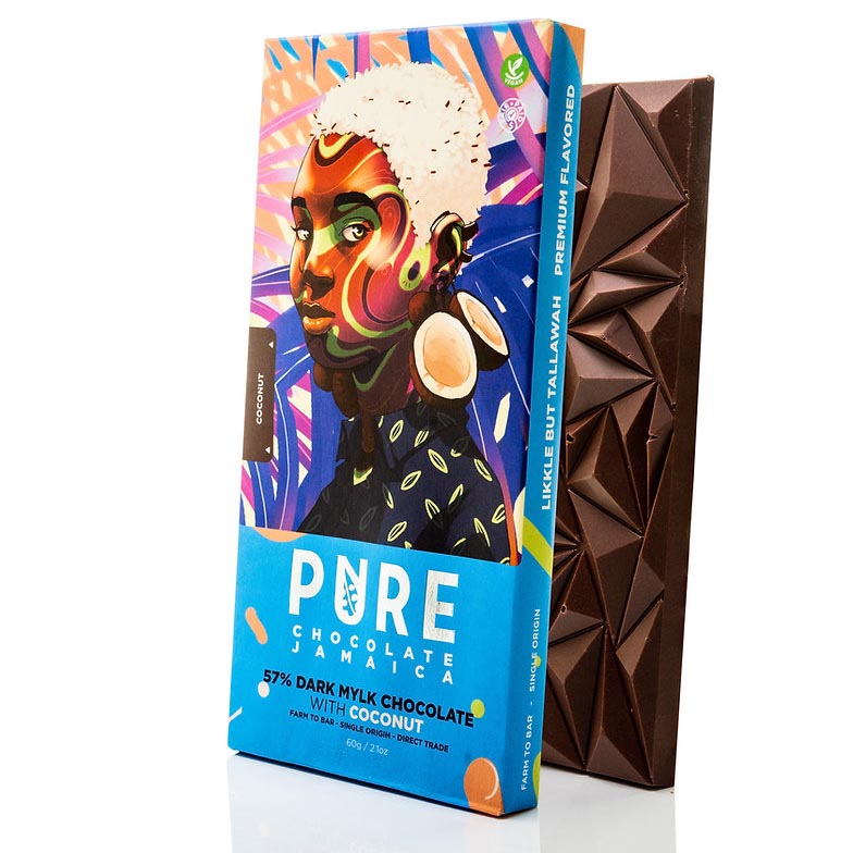Levně PURE Chocolate Company 57% Tmavá kokosová mléčná čokoláda