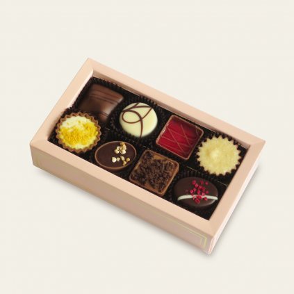 Bonboniéra 8 ks belgických pralinek růžová