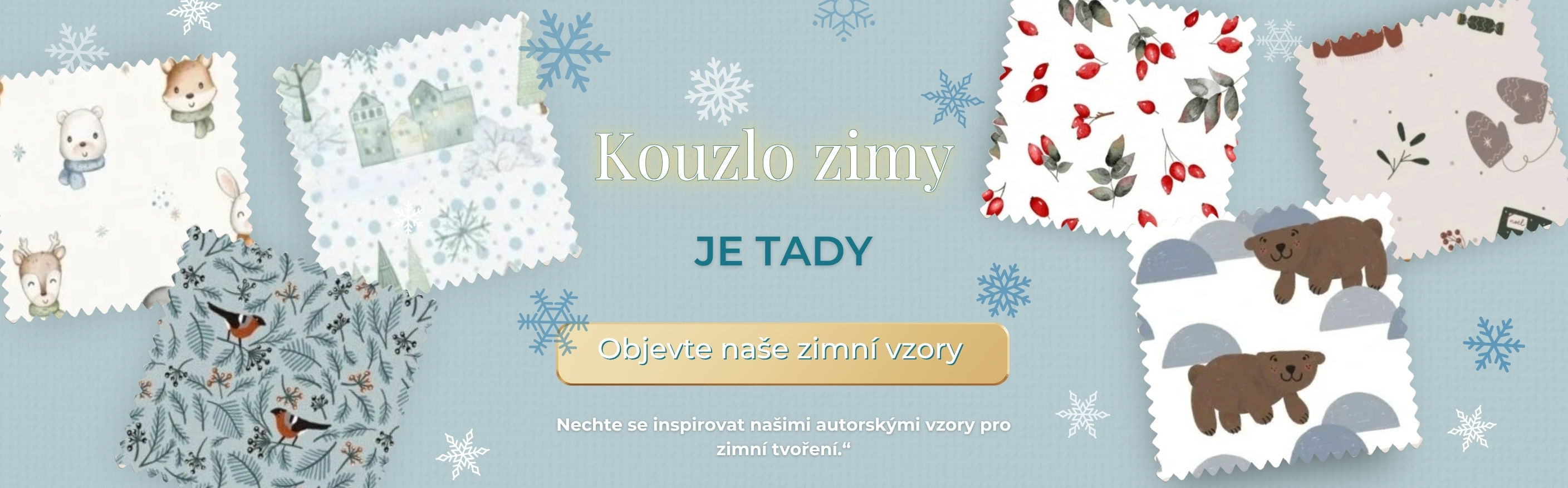 Autorské látky s zimními a vánočními vzory z eshopu Colibri Print.