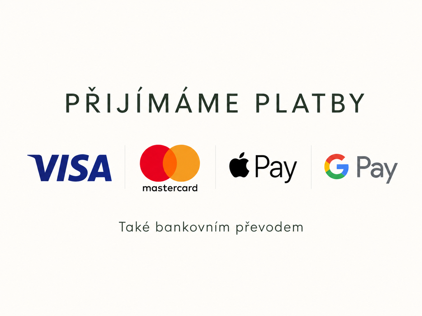 Platba kartou Visa a Mastercard, Apple Pay, Google Pay nebo bankovním převodem