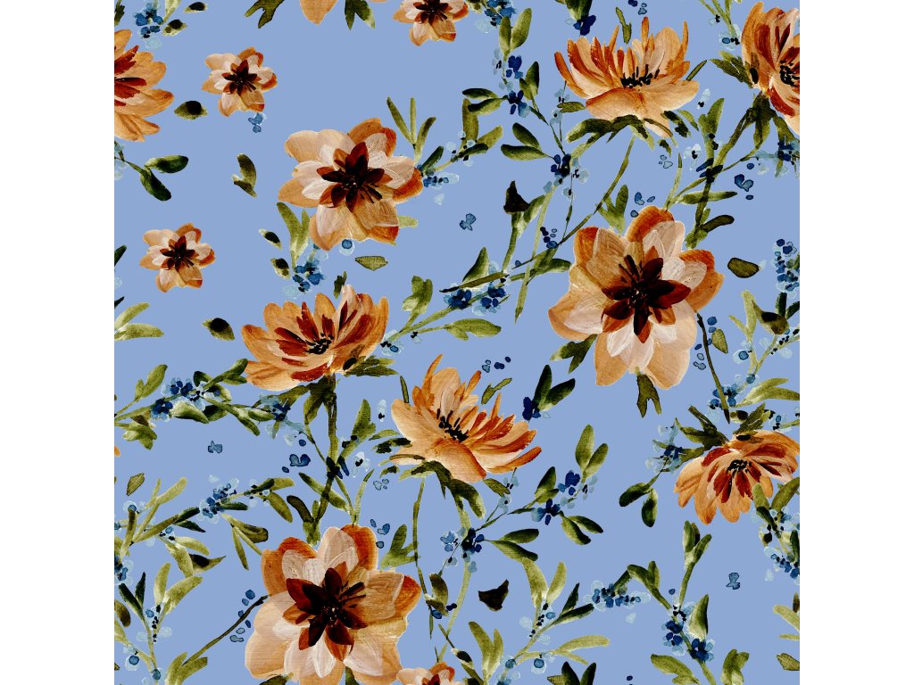 Kytky Bordomodré Husté Na Pantone 535 (Materiál: Teplákovina (French terry - přírodní))