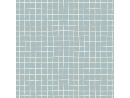 Nebesky Modrá Mřížka S Bílou Malá (Materiál: Teplákovina (French terry - přírodní))