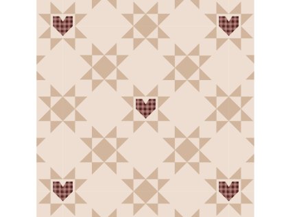 Kostkované Srdce A Patchwork Hvězda Béžová (Materiál: Teplákovina (French terry - přírodní))