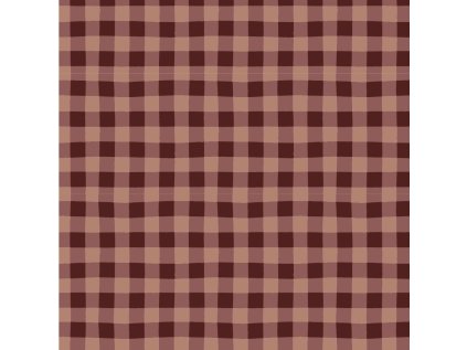 Gingham Kostka Hnědo Vínová Mini (Materiál: Teplákovina (French terry - přírodní))