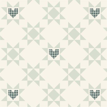 Vzor Patchwork Hvězda a Kostkované Srdce Modrá na pletená teplákovina – Colibri Print