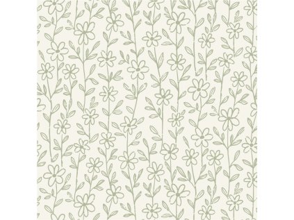 Minimalistické Květiny Zelené (Materiál: Teplákovina (French terry - přírodní))