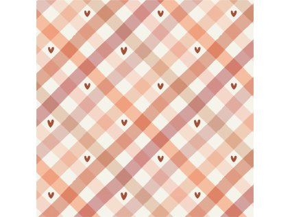 Barevný Diagonální Gingham se Srdíčky, Valentýn (Materiál: Teplákovina (French terry - přírodní))