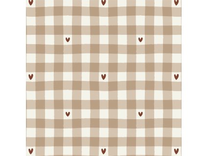 Neutrální Gingham se Srdíčky, Valentýn - Studená Hnědá