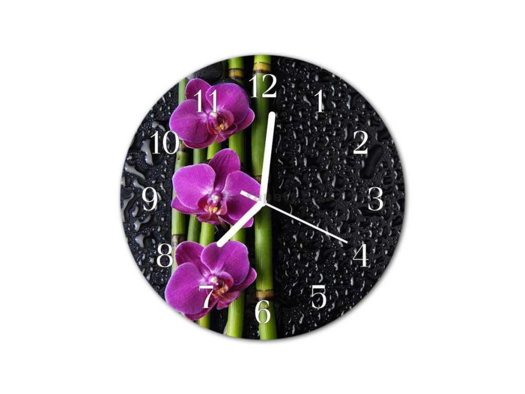 Nástěnné hodiny obrazové na skle - Orchidej fialová I