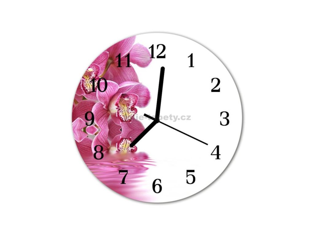Nástěnné hodiny obrazové na skle - Orchidej tmavě růžová